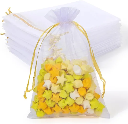 Miniatura 14 de Hopttreely 100 bolsas de organza transparentes premium, bolsas de regalo para bodas blancas, bolsas de joyería de 4 x 4.72 pulgadas para fiestas