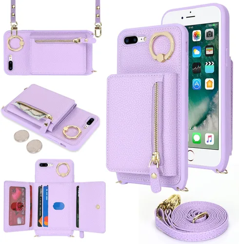 Miniatura 6 de Funda para iPhone 8 Plus con Portarjetas, Funda de Teléfono para iPhone 8 Plus con Correa Bandolera Cordón Anillo de Soporte, Funda Cartera iPhone 7