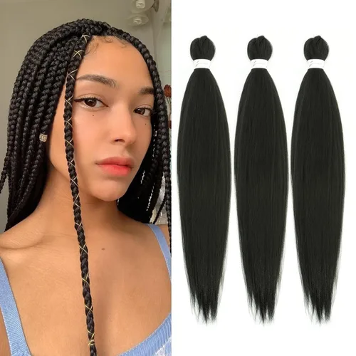 Miniatura 70 de Cabello trenzado marrón preestirado de 30 pulgadas, 3 paquetes de cabello trenzado preestirado de color 30 EZ, textura Yaki, extensiones de cabello