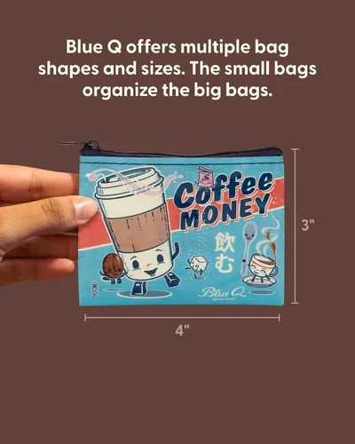 Miniatura 6 de Blue Q Monedero, hecho de 95% plástico reciclado. Práctica pequeña bolsa con cremallera para guardar monedas, tarjetas de regalo, auriculares, más.