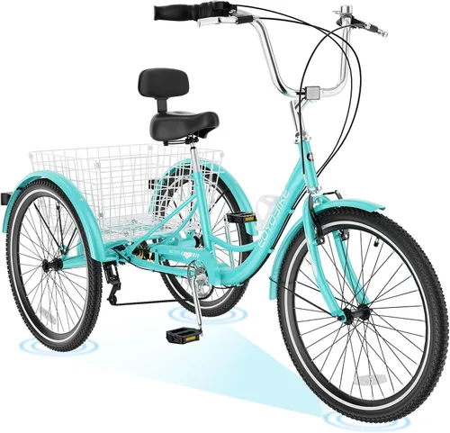 Miniatura 18 de H&ZT Triciclo para adultos, bicicleta de 3 ruedas, triciclo crucero, con cambio de 7 velocidades, manilla de freno de estacionamiento, paso bajo
