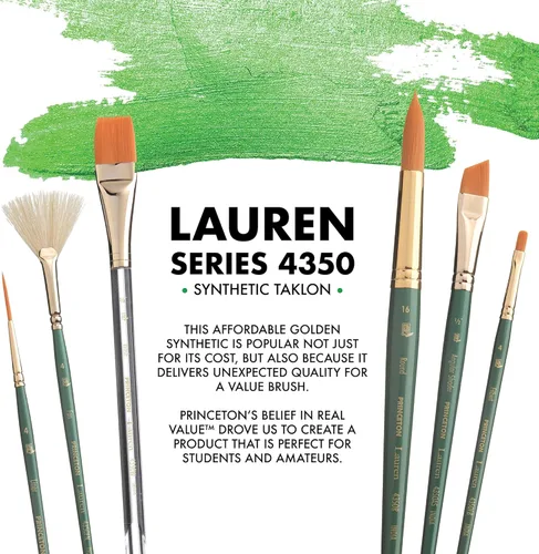 Miniatura 2 de Princeton Artist Brush Co. Lauren Series 4350 - Ventilador de mango corto tamaño 4 - Pincel sintético dorado individual para acuarela y pintura