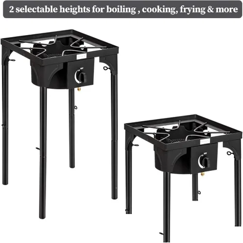 Miniatura 5 de ROVSUN Quemador de propano portátil de 100,000 BTU, estufa de gas individual con altura ajustable y regulador para cocinar en campamento al aire