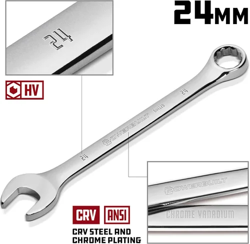 Miniatura 2 de Powerbuilt Llave combinada métrica de 0.945 in, caja de doble extremo de 12 puntos y extremo abierto, pulido de desplazamiento de 15 grados 644128