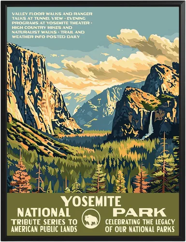 GroovyGrove Yosemite - Póster del Parque Nacional WPA, estilo vintage, arte de pared, viajes, retro, paisaje natural, decoración para oficina en