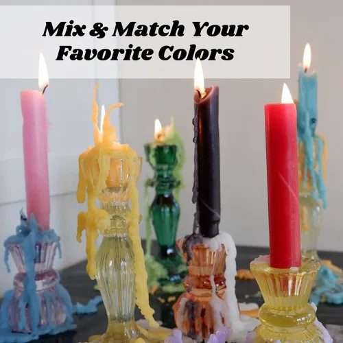 Miniatura 5 de Candlestock Hippie Drippy Drip Candles - Paquete de 11 velas cónicas de goteo – Velas de fusión de botellas de vino (arcoíris hippie)