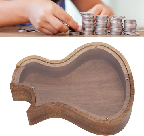 Miniatura 5 de Asixxsix Alcancía de madera, banco decorativo en forma de guitarra, caja de dinero, banco de ahorro, regalos únicos para niños y adultos, regalo