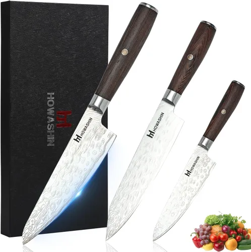 Miniatura 9 de Juego de cuchillos de cocina de acero inoxidable alemán, 3 piezas, cuchillo de chef de alto carbono, mango ergonómico de madera