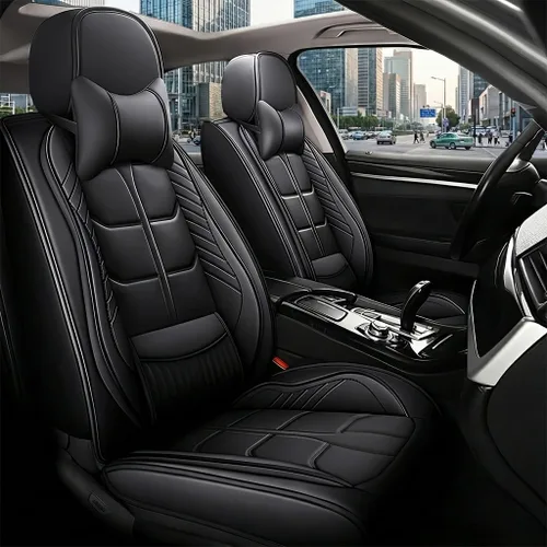 Miniatura 12 de URINOVET Funda de asiento de coche para Nissan Titan XD 2016-2023, funda de asiento delantero y trasero de 5 plazas, fundas de asiento de cuero