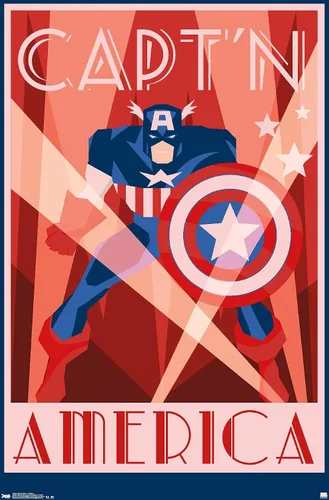 Trends International Marvel Comics - Póster de pared Art Deco del Capitán América, 22.375 x 34 pulgadas, versión premium sin marco
