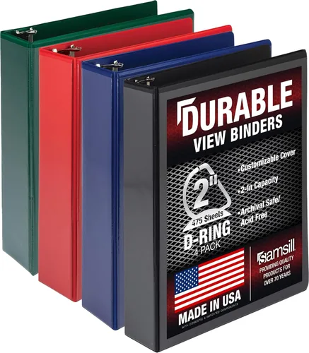 Miniatura 170 de Samsill Carpeta duradera de 1.5 pulgadas, fabricada en los Estados Unidos, carpeta de anillos en D, carpeta transparente personalizable, color rojo