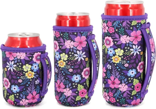 Miniatura 14 de Paquete de 3 fundas de neopreno reutilizables aisladas para latas con asa para refrescos, bebidas energéticas, gaseosas, cerveza, seltzer duro