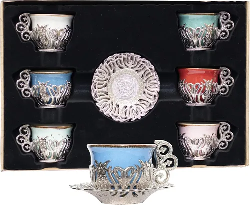 Miniatura 11 de Alisveristime Juego de 12 tazas de café turco griego árabe, plato de porcelana (color dorado mezclado)