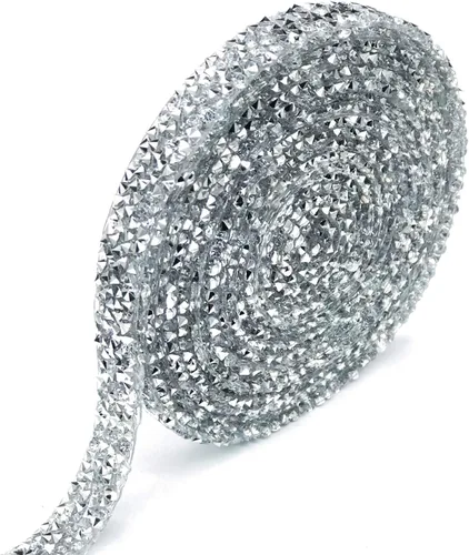 Miniatura 22 de Dowarm Cinta de diamantes de imitación de 3 yardas, rollo de cinta de diamantes de imitación, envoltura de malla con diamantes de imitación Negro