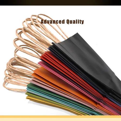 Miniatura 2 de qiqee Bolsas grandes de papel kraft con asas de 13 x 10 x 5 pulgadas, 32 bolsas de papel de regalo, bolsas de color sólido rosa brillante