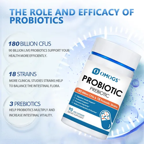 Miniatura 3 de OMOGS Probióticos 180 mil millones de UFC, 18 cepas, 3 prebióticos, ayuda a la digestión, la salud intestinal, el sistema inmunológico, apoya