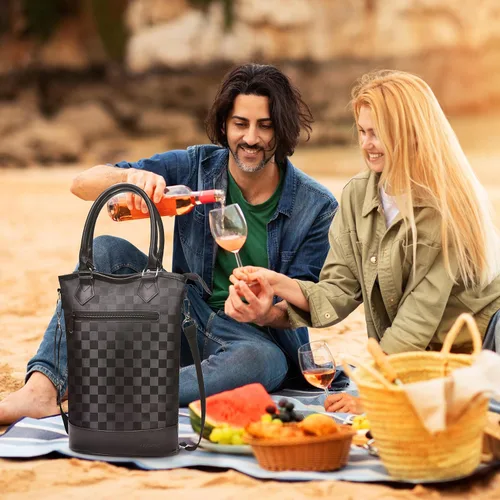 Miniatura 6 de Tirrinia - Portavinos aislada para regalo con 2 botellas – Bolso de transporte para vino/champaña con acolchado para viajes, estuche portátil