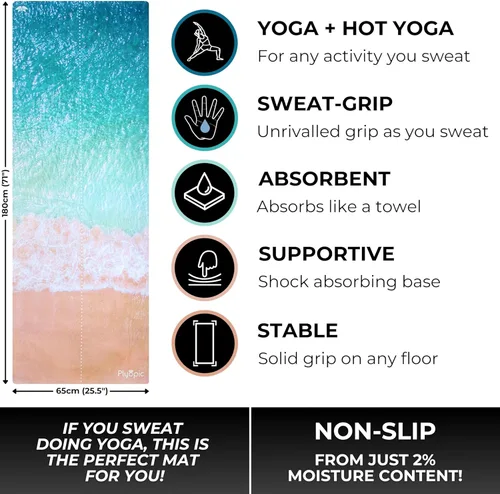 Miniatura 2 de Plyopic. Tapete de yoga todo en uno, combo de tapete de lujo con agarre para el sudor, ideal para yoga, yoga caliente, bikram, pilates