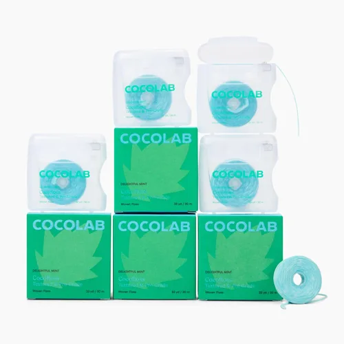 Miniatura 15 de Cocolab Hilo dental tejido, cuidado bucal diseñado por dentistas, aroma a coco, encerado, expandible, vegano, hilo dental amigable para niños