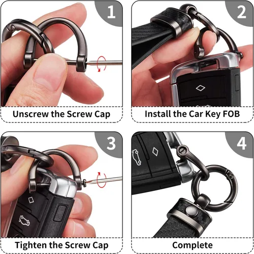 Miniatura 6 de Llavero de Coche Estilo Fibra de Carbono de Cuero de Microfibra, Cadena de Llaves Universal para Llaveros para Hombres y Mujeres, Giratorio 360 Negro