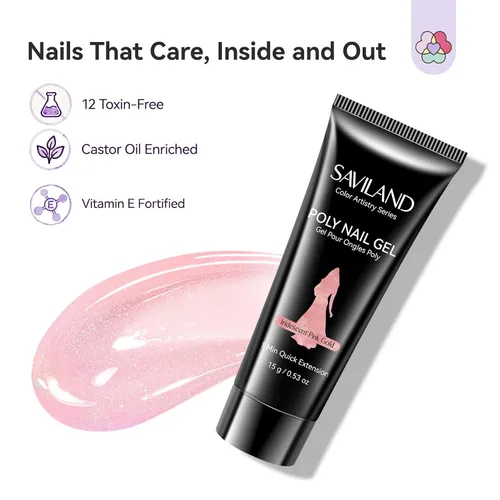 Miniatura 5 de SAVILAND Kit de uñas de poligel sin hema: 6 colores de gel de poliéster de duración de 28 días, kit de uñas de gel de extensión de poli de gel