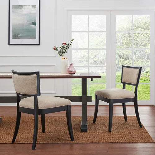 Miniatura 2 de Modway EEI-4557-BEI - Juego de 2 sillas de comedor tapizadas de tela prístina, color beige
