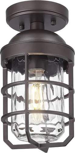 Miniatura 20 de Emliviar Lámpara de techo estilo granja, luz semiempotrada vintage para interior, luz de seguridad con vidrio templado transparente, acabado