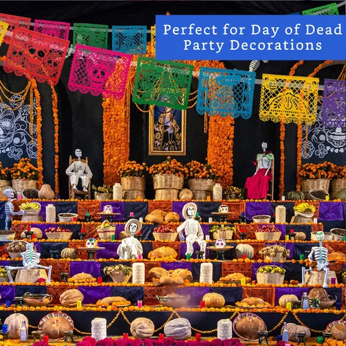 Miniatura 5 de Pancartas de fiesta mexicana (paquete de 5, 10 diseños de banderas de plástico por bandera) + piñata mexicana (grande de 32 pulgadas), pancarta