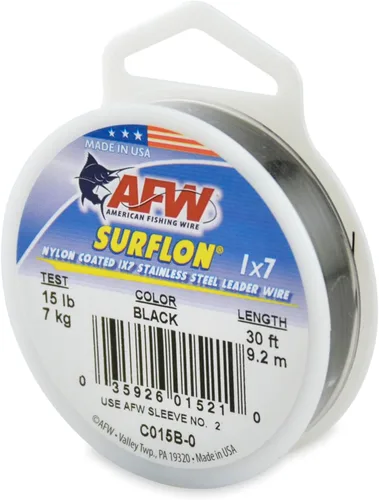 Miniatura 101 de Alambre de pesca americano Surflon recubierto de nailon 1x7 de acero inoxidable, línea líder de pesca para agua salada, prueba de 10 libras - prueba