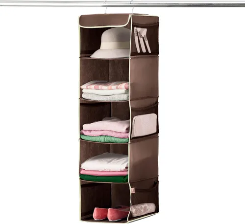 Miniatura 14 de ZOBER Organizador colgante para armario, 5 estantes, estantes organizadores de almacenamiento colgantes para ropa, toallas, juguetes, dormitorio