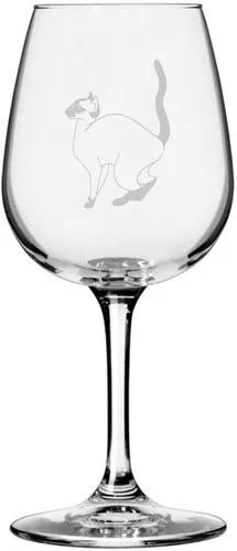 Miniatura 20 de Copa de vino de 12.75 onzas con temática de gato abisinio grabada para todo uso