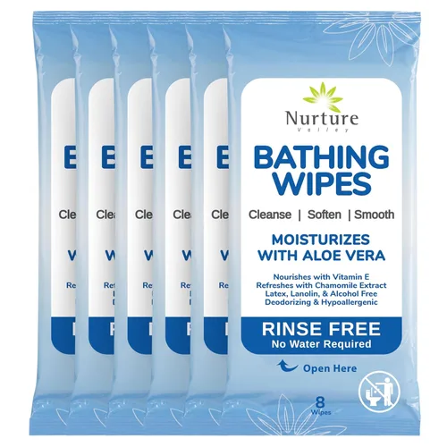 Nurture XL Toallitas de baño sin enjuague para adultos con aloe | Limpieza sin agua para pieles sensibles | Toallitas húmedas desechables para