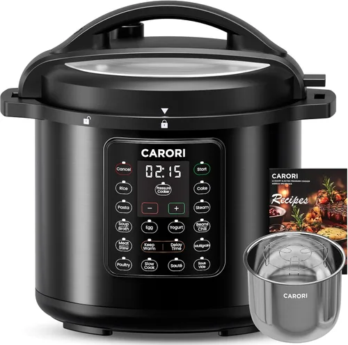 Miniatura 11 de CARORI Olla a presión eléctrica de 6 cuartos de galón color plateado, olla antiadherente, Instant Pot 9 en 1, 12 funciones preestablecidas
