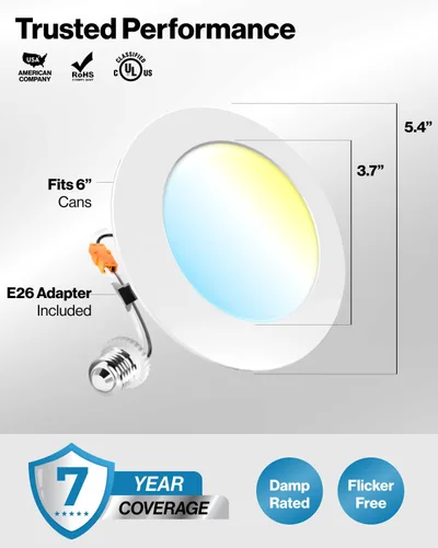 Miniatura 7 de Sunco Paquete de 24 Luces LED Empotradas Planas de 4 Pulgadas, Iluminación Retrofit para Techo Can, 800 LM, CCT Seleccionable