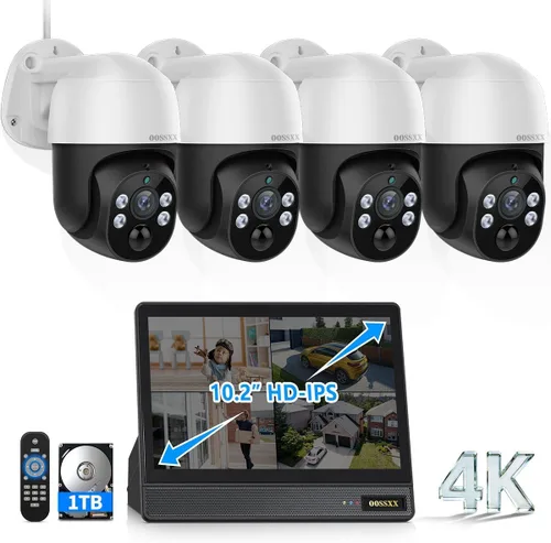 Miniatura 14 de Sistema de cámara de seguridad 4K PoE con monitor de 10.2 pulgadas, NVR de 8 canales HDD de 1 TB y 4 cámaras de doble lente, seguimiento automático