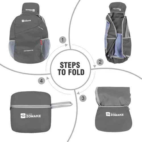 Miniatura 6 de ZOMAKE Mochila ligera y plegable, mochila pequeña para senderismo, resistente al agua, bolsa de día para viajes (gris medio)