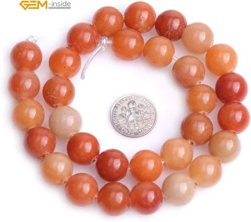 Miniatura 7 de GEM-Inside - Cuentas redondas de jade de aventurina naranja natural de 0.472 pulgadas (0.472 in), cuentas de agujero grande para hacer joyas