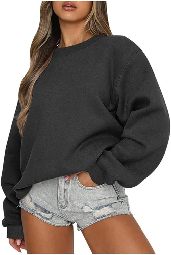 Stessotudo Women's Long Sleeve Sweatshirts Casual Crewneck Y2K Baggy Pullover Tops Loose Fit Trendy Aesthetic Shirts 2023