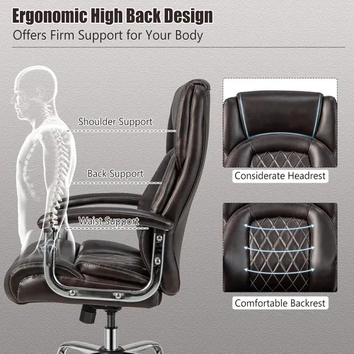 Miniatura 4 de Giantex Silla de oficina grande y alta, 500 libras, silla de oficina ejecutiva con respaldo alto para personas pesadas, silla de escritorio Marrón