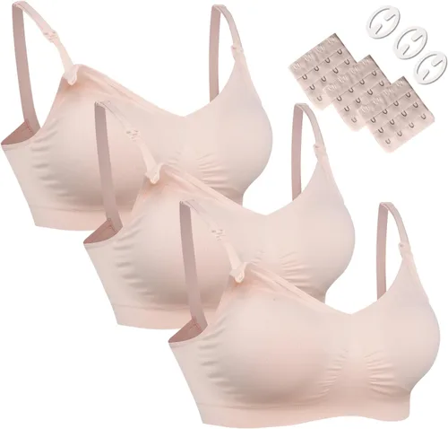Hofish - Paquete de 3 corpiños de maternidad de lactancia sin costuras de busto completo XXL con extensores y clips adicionales de corpiño