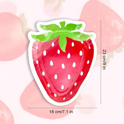Miniatura 7 de Platos en forma de fresa, delicados y encantadores, decoraciones de fiesta de fresa adecuadas para fiestas, cumpleaños de bebé (24 juegos)