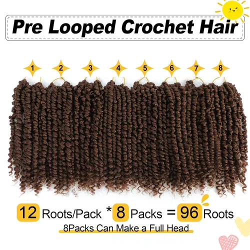 Miniatura 2 de Cabello Passion Twist de 10 pulgadas, 8 paquetes, cabello de ganchillo Passion Twist pretrenzado para mujeres negras, cabello rizado de ganchillo 30#