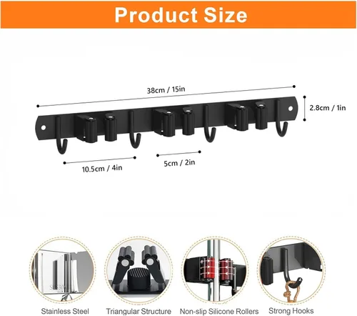 Miniatura 3 de CUXIXA Soporte de Pared para Trapeador y Escoba para Montaje en Pared, Organizador de Escoba Mejorado para Montaje en Pared, Colgador de Escoba