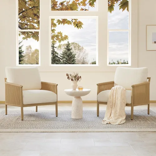 Miniatura 3 de CHITA Sillas decorativas trenzadas, sillón moderno con marco de metal con acabado similar a la madera para sala de estar y dormitorio, silla