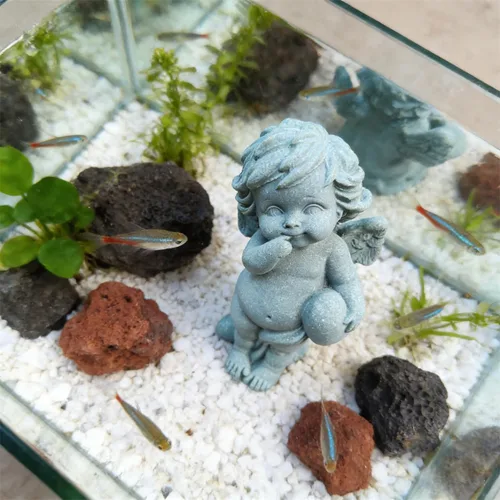 Miniatura 5 de livelyfish Estatua de ángel guardián, pequeña figura de querubín rezando, alas de arenisca, escultura de ángel para acuario, hogar, decoración