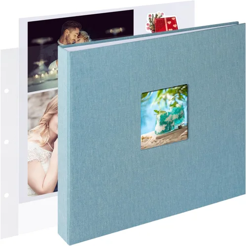 1DOT2 Álbum de fotos de scrapbook DIY grande de 12 x 12 pulgadas con 3 anillos, diario con 30 fundas de plástico, 60 páginas y cubierta de tela para