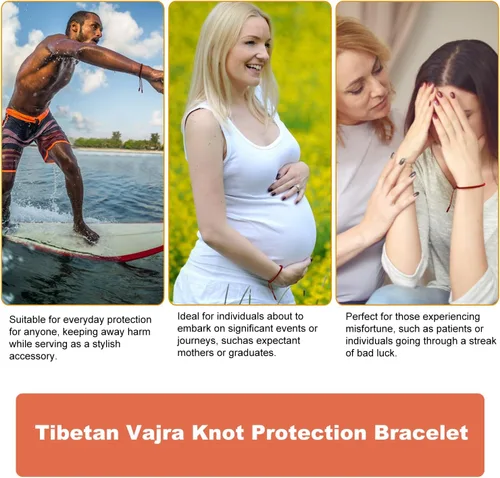 Miniatura 6 de Auténtica pulsera de nudo Dorje bendecida hecha a mano por monjes tibetanos con protección y talismán para mujeres y hombres F-rojo+multicolor+rojo