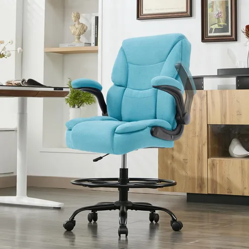 Miniatura 11 de Silla de Dibujo de 500 LBS, Silla de Escritorio de Pie Más Segura con Respaldo Alto, Silla de Oficina Alta Ejecutiva con Reposabrazos Abatibles