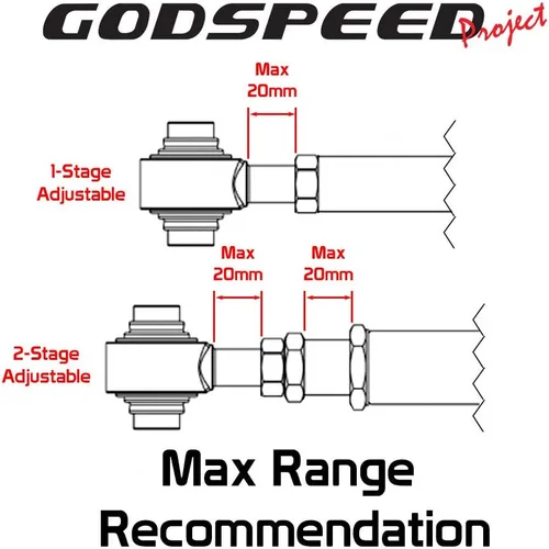 Miniatura 5 de Godspeed AK-059-A Brazos curvados traseros ajustables con rodamientos esféricos, compatibles con Nissan 370Z(Z34) 2009-19