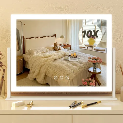 Miniatura 19 de FENNIO Espejo de tocador de 23 x 18 pulgadas con luces, espejo de maquillaje LED, espejo Hollywood con 3 modos de color y brillo ajustable, espejo